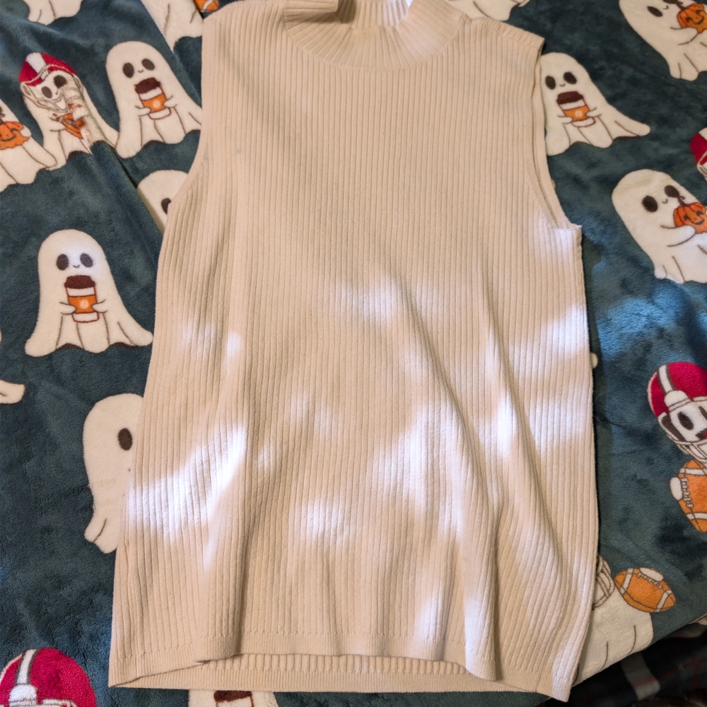 LOFT Cream Ribbed Knit Top